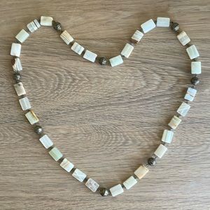 HAND CRAFTED Boho Statement Necklace Antiqued Brass & Italian Onyx White Cream